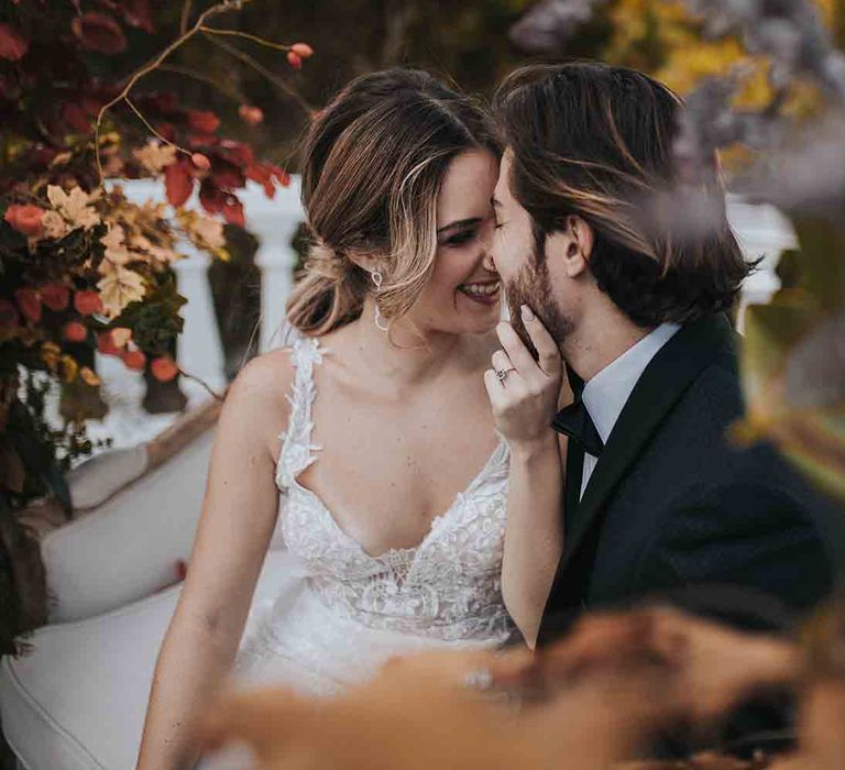 Bride and groom share a moment at elopement