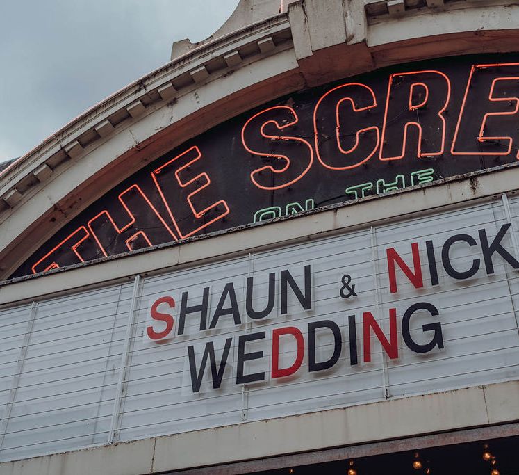 Personalised cinema sign for cinema wedding complete with couples name | Kim Williams Weddings