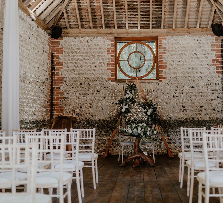 Rustic ceremony room at Cissbury Barns wedding venue 