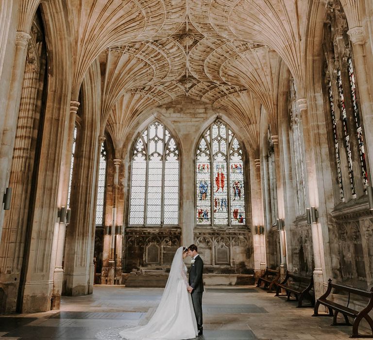 Bride and groom share an intimate moment after their wedding 