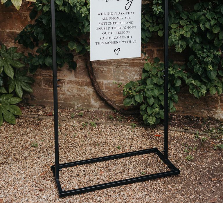 Monochrome unplugged wedding ceremony sign 