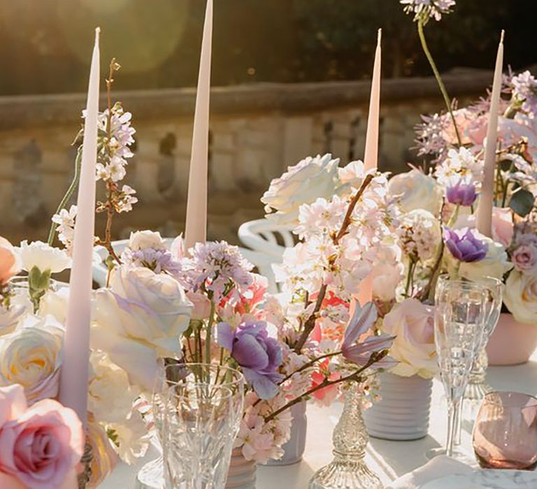 Pastel wedding table decor with flowers by Emma Jane Photography