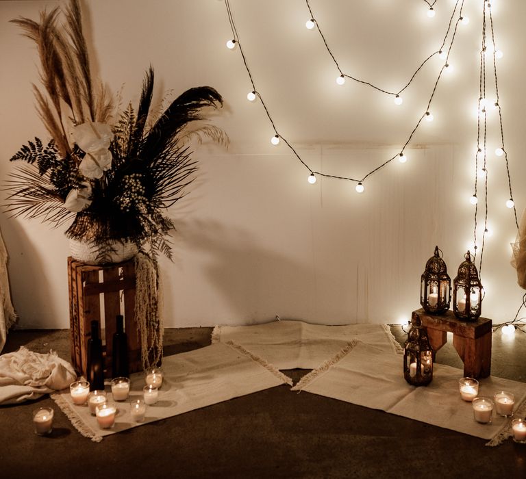 Fairy lights hanging from wall 