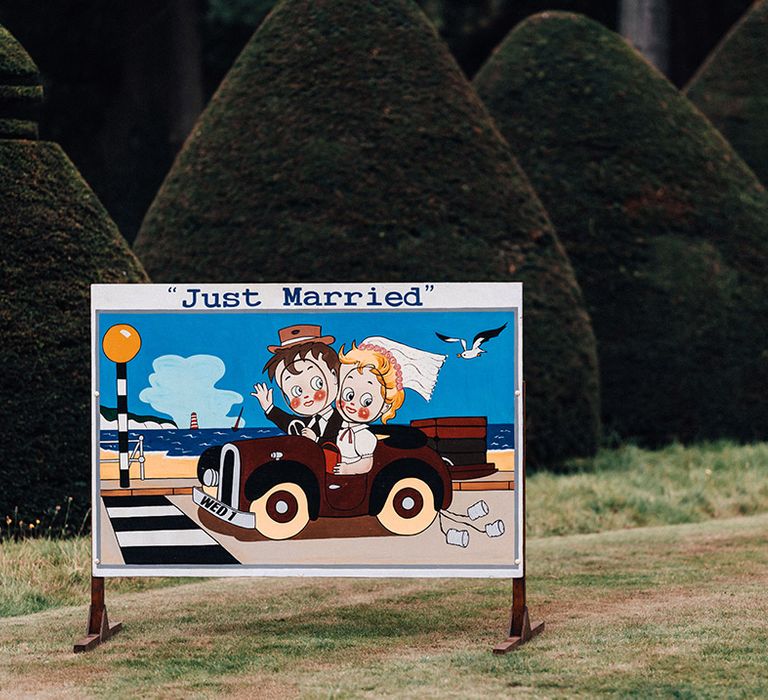 'Just Married' photo opportunity wedding decor for outdoor wedding |