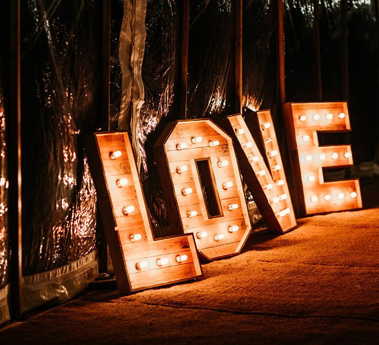 LOVE letter lights for the wedding reception dance floor decorations 