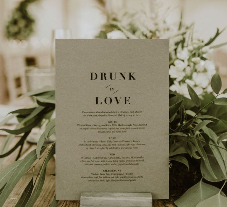 Wedding Drinks Menu