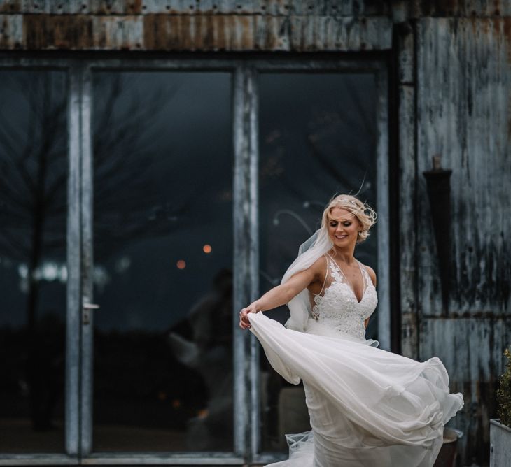 Elegant embellished bodice wedding dress for barn wedding