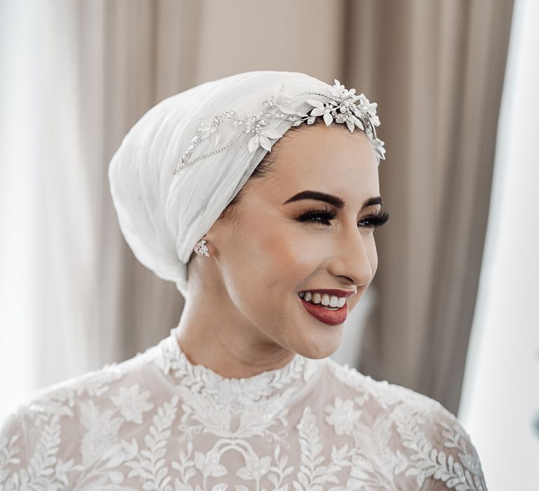 Beautiful Islamic bride in hijab and jewelled headdress