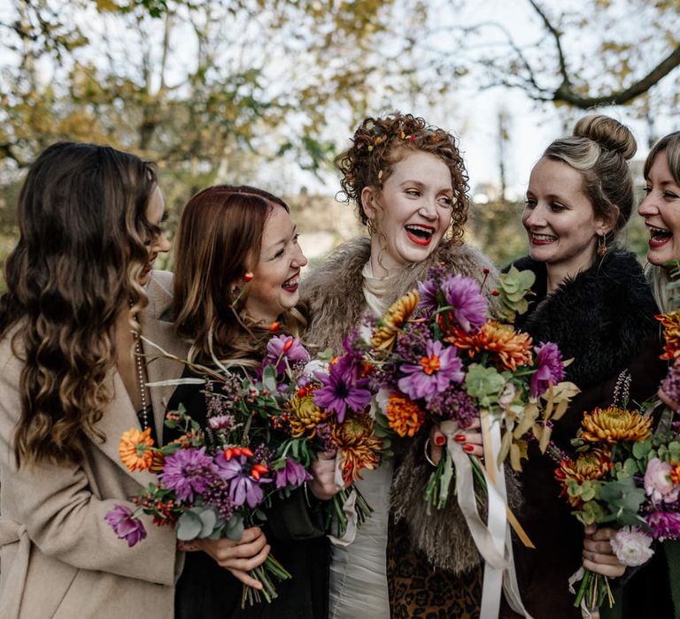 Mismatched bridesmaids for vintage inspired London pub wedding