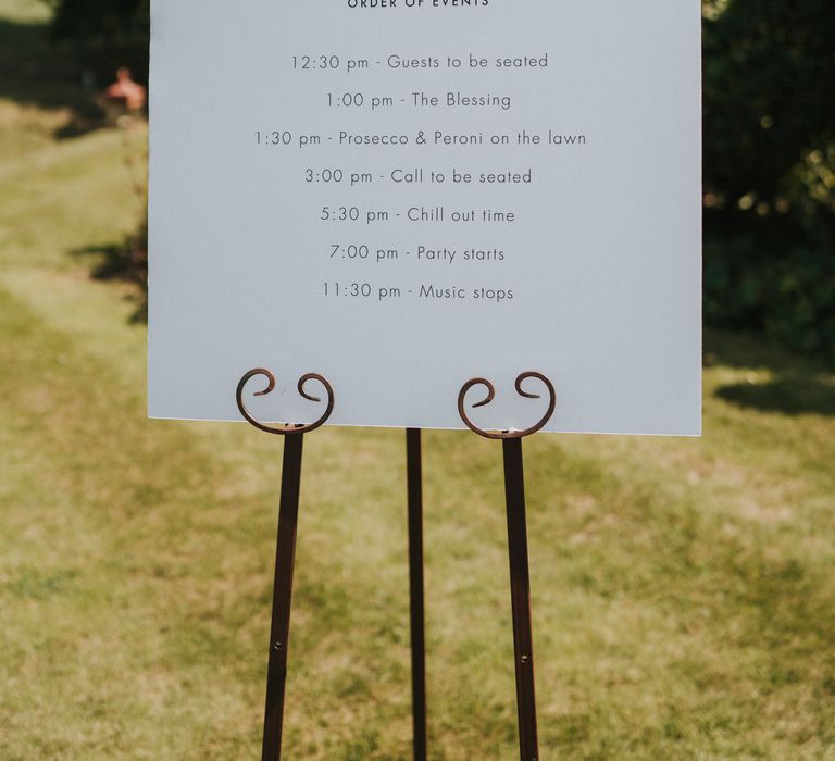 Personalised Order Of Events on white card 