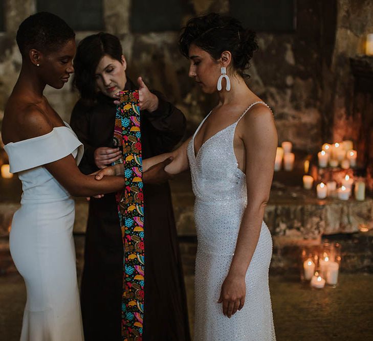 Humanist wedding ceremony with hand fasting ritual