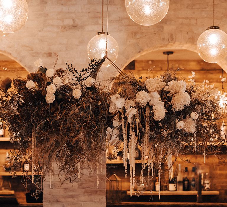 dried grasses and white flower installation at Iscoyd Park 