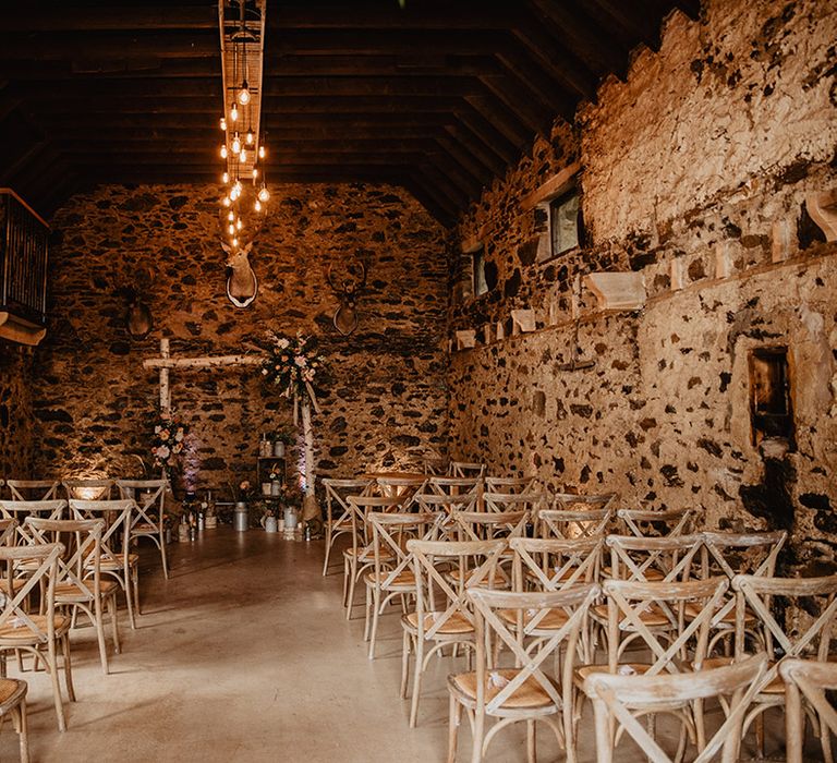 Altar and aisle style for rustic wedding in Cardeny Estate country house wedding in Scotland