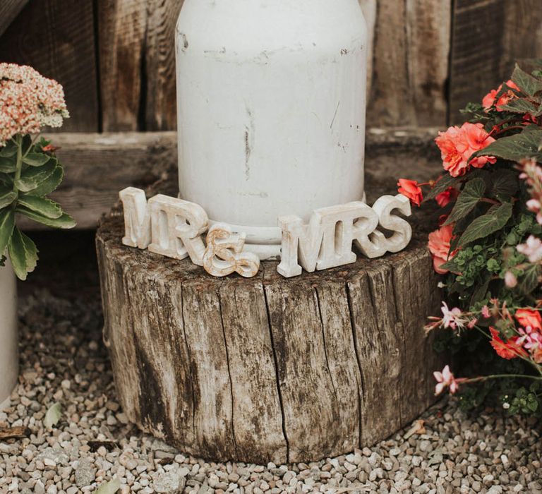 White washed wooden Mr & Mrs sign 