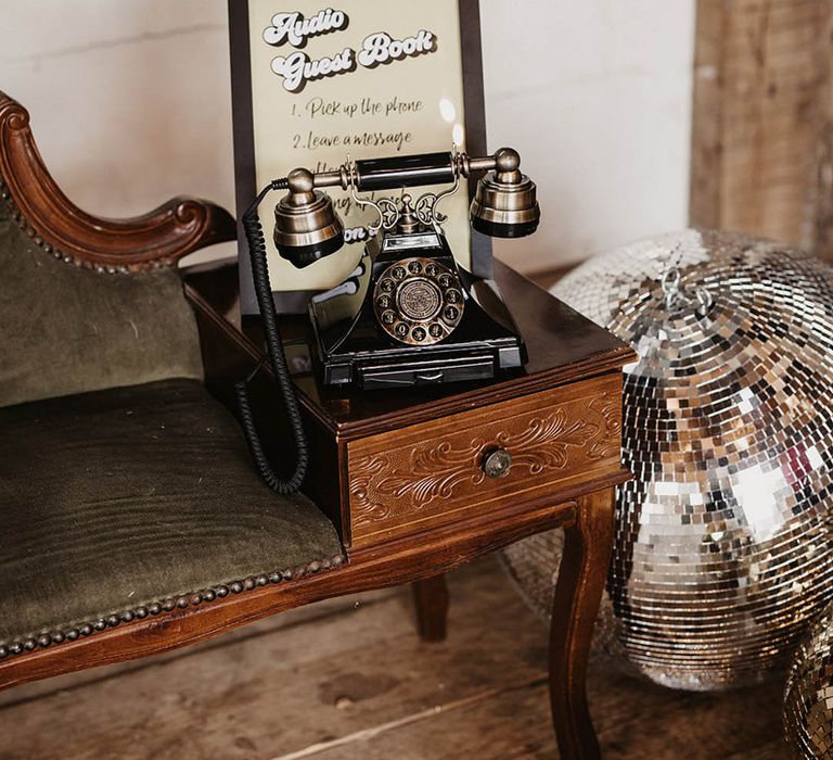 Black vintage telephone audio guestbook for wedding 