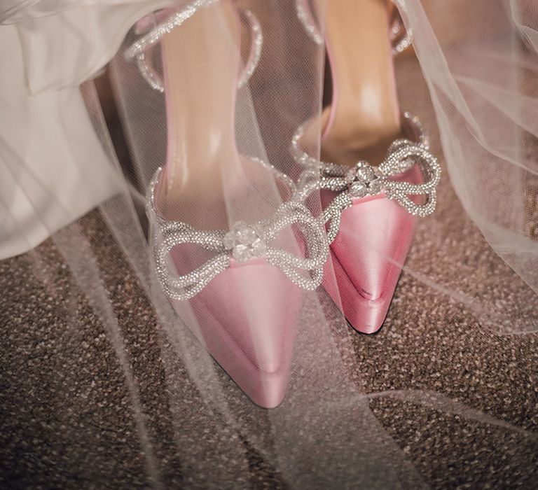 Pink Mach & Mach sparkly bow pointed platform wedding shoes 