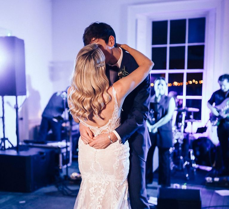 The bride and groom have their first dance at Aswarby Rectory wedding venue 