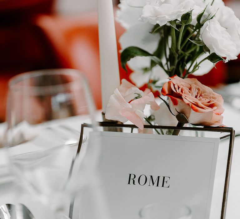 Minimalist table name sign named after places in Italy 