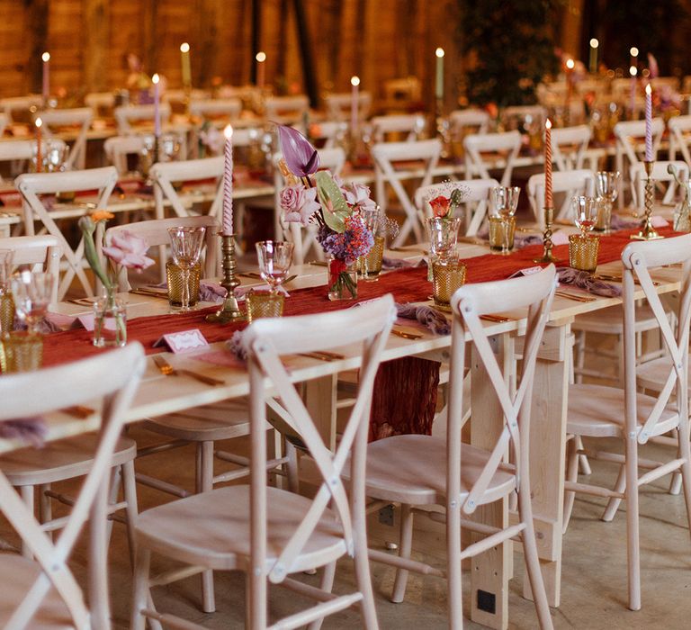 Autumnal wedding tablescape with pastel wedding table decor 