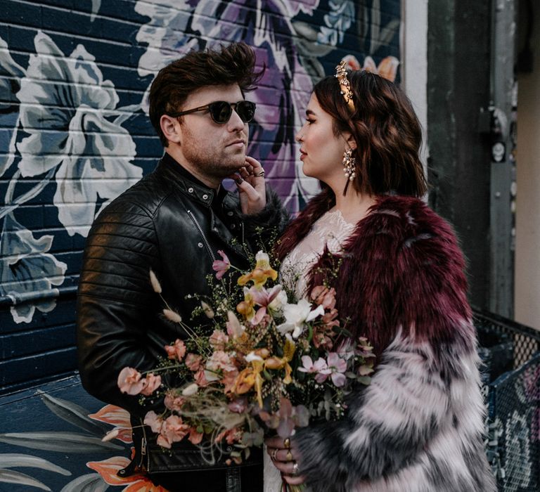 Bride & groom look at each other during New York Elopement