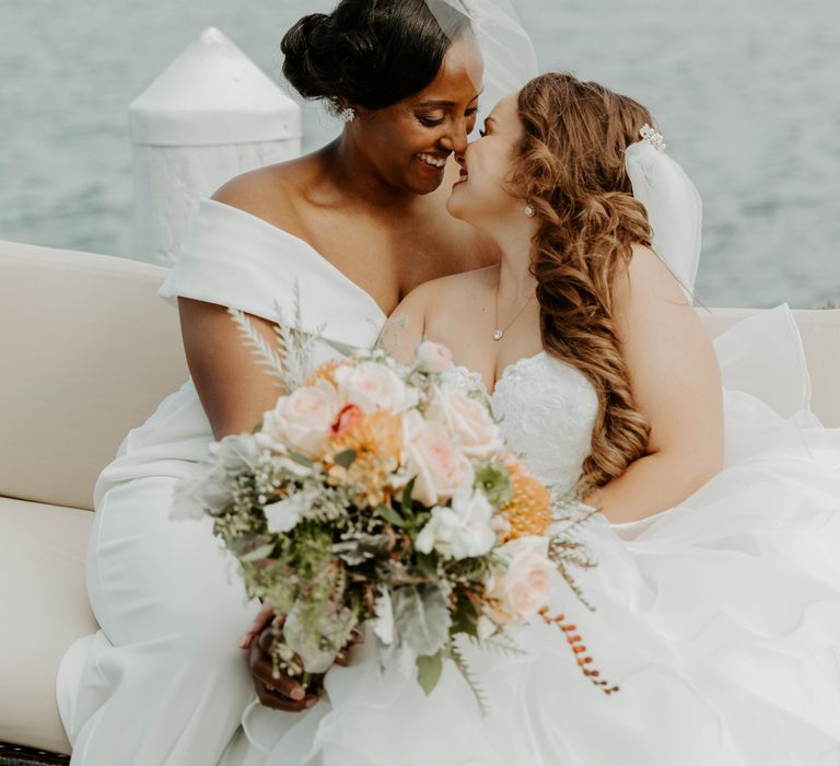 Intimate wedding photography of Lesbian wedding in a Marina 