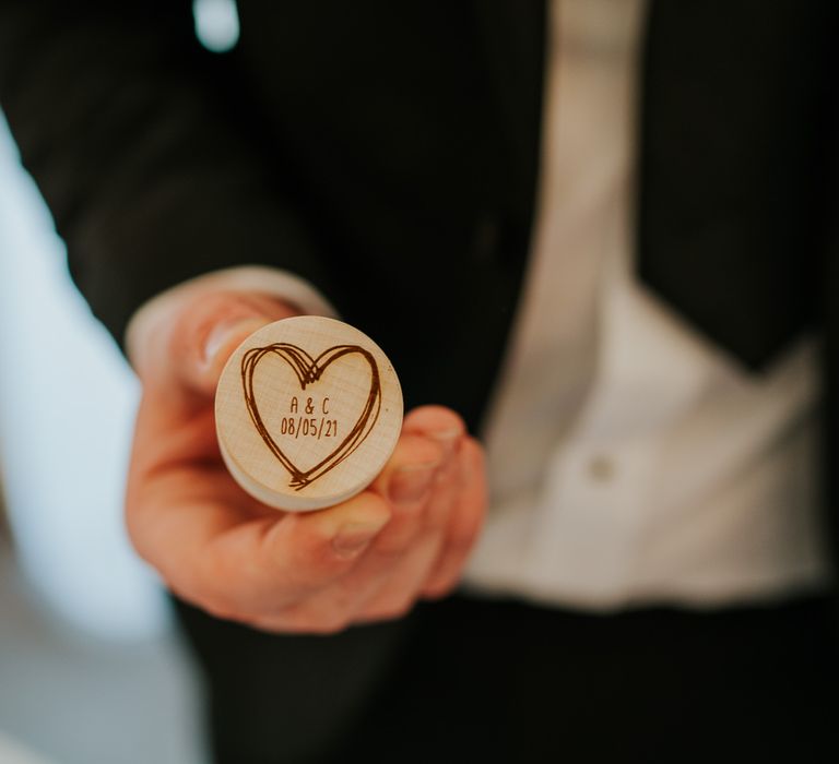 Personalised wooden wedding ring box