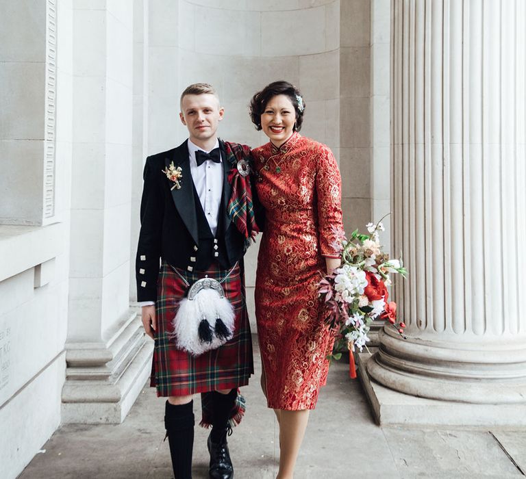 Bride and groom at multicultural wedding