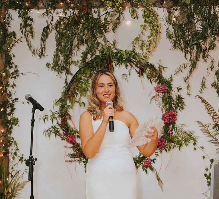 Bride gives a speech on her wedding day