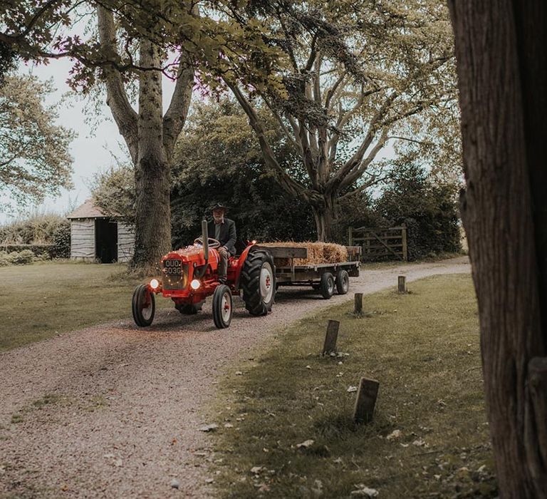 Tractor at country house wedding