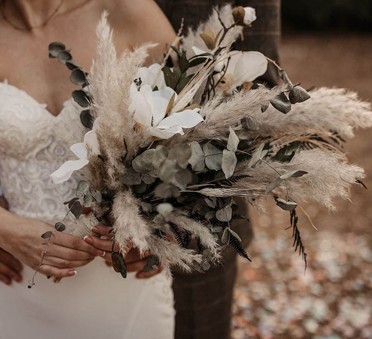 Pampas grass and eucalyptus wedding bouquet