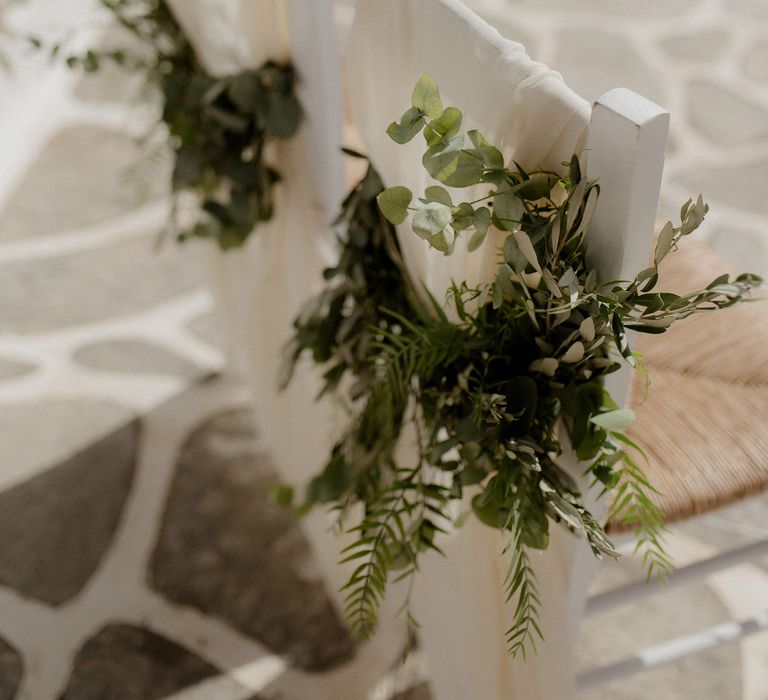 Eucalyptus and greenery wedding chair decor