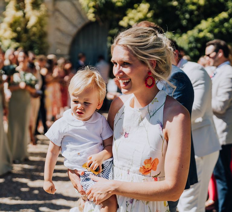 floral wedding guest dress at French destination wedding 