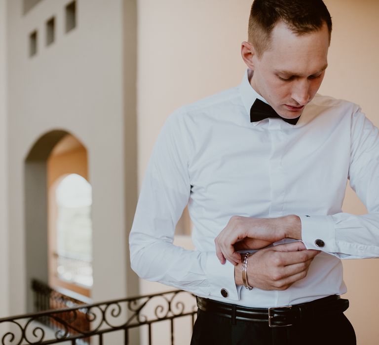 Groom getting ready at Flora Farms, Mexico