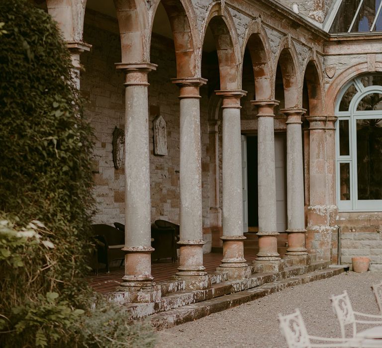 Pillared arch walkway at Castle Leslie wedding