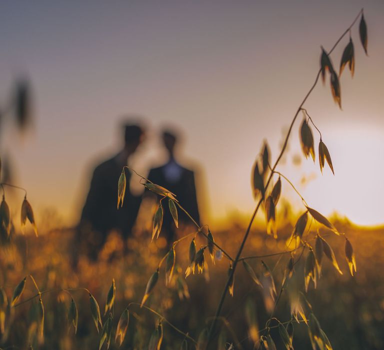 Blurred shadow of grooms together in countryside fields | Story + Colour