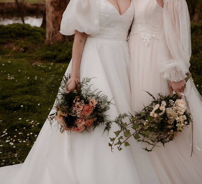 LGBTQI+ Ethereal wedding inspiration at Mapledurham with bride in a princess wedding dress and floaty gown 