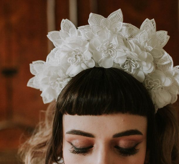 white 3D flower wedding headband 