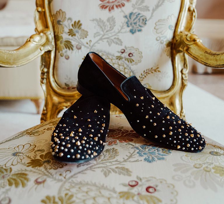 Silver stud black velvet wedding shoes from Christian Louboutin 