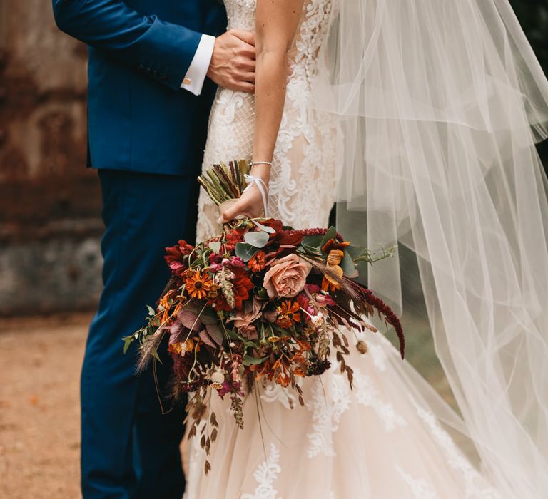 Orange flower autumn wedding bouquet 