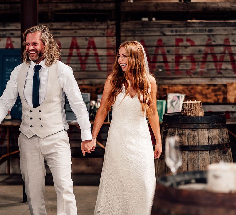 Bride and groom at rustic wedding in Cheshire