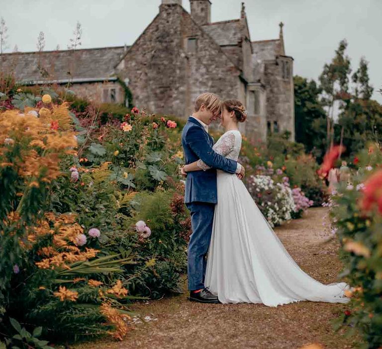 Bride and groom at Cadhay House wedding venue in Devon