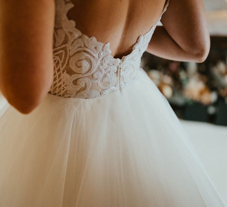 Blush by Hayley Paige wedding dress with sequinned top and tulle princess skirt 