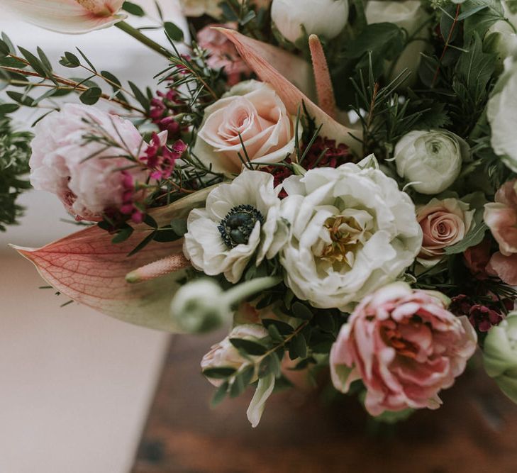 anemones, peony tulips, roses and anthurium wedding flowers 