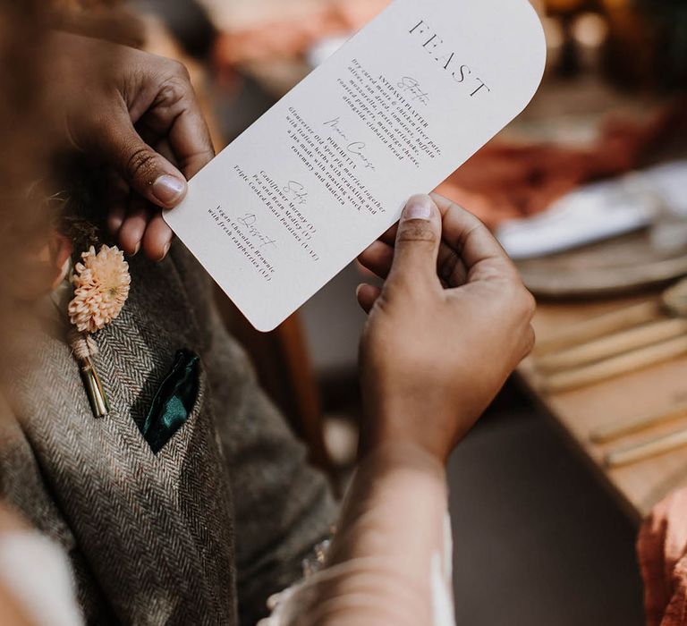 Rounded wedding menu at the glasshouse reception 