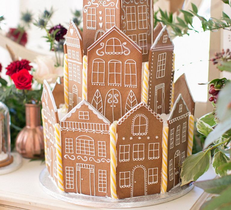 Gingerbread house wedding cake alternative winter wedding decoration idea