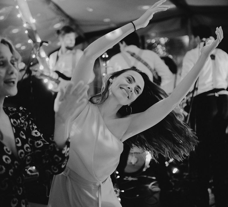 Wedding guest dancing at the tipi wedding reception 