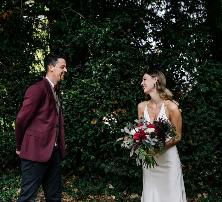 Bride and groom first look at Micro wedding