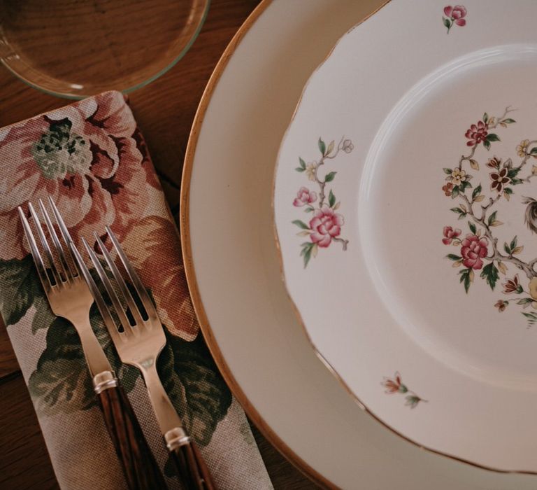 Floral wedding place settings