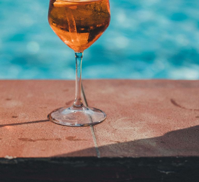 Aperol sprits for poolside outdoor Tuscany Italy Wedding