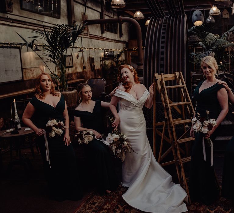 Bride and bridesmaids in off the shoulder dresses 